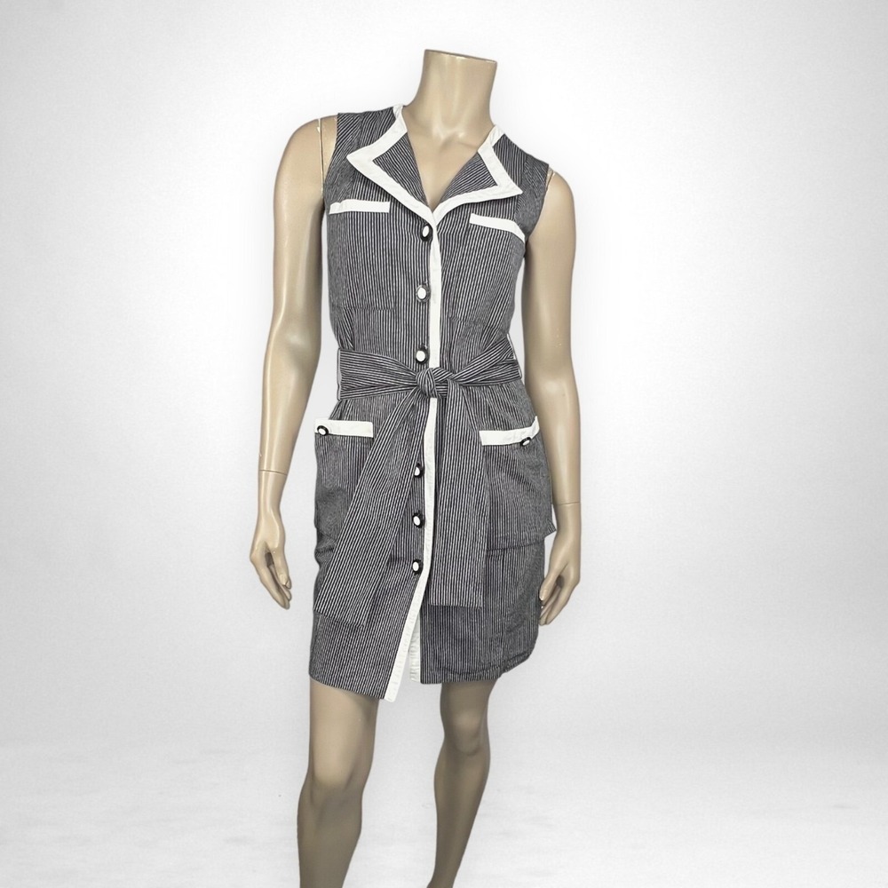 Vintage 90s CHRISTINE ALBERS Small Pin Striped Sleeveless Dress with Pockets